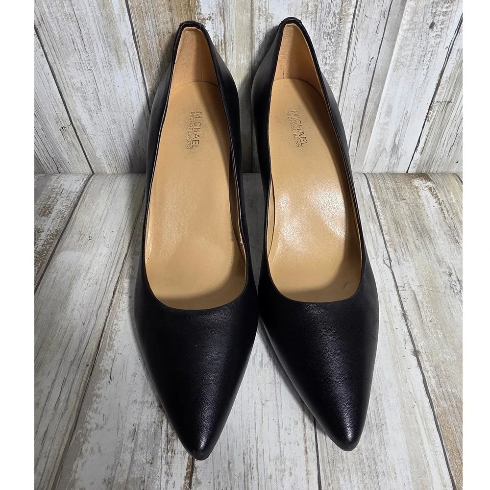 Michael Kors Womens Black Leather Pointed Toe Stiletto Pumps Heels Size 8M
